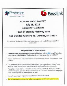 July 15 Drive up food pantry