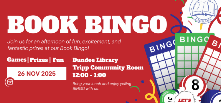 Book Bingo on November 25 at 12:00 noon in the Tripp Community Room