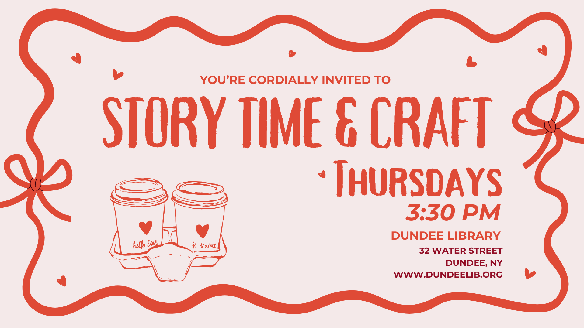 Story Time and Craft is at 3:30 on Thursdays