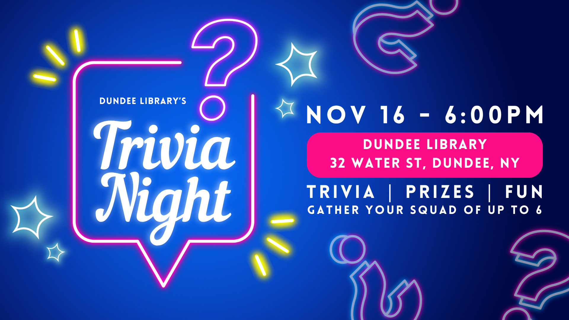 Trivia 11.16.26 (Event) Trivia Night November 16 at 6PM