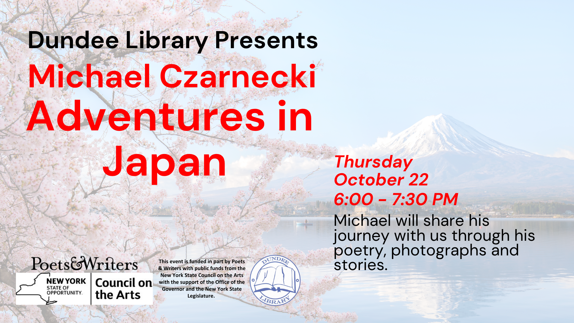 Adventures in Japan Poetry Reading on October 22 at 6PM